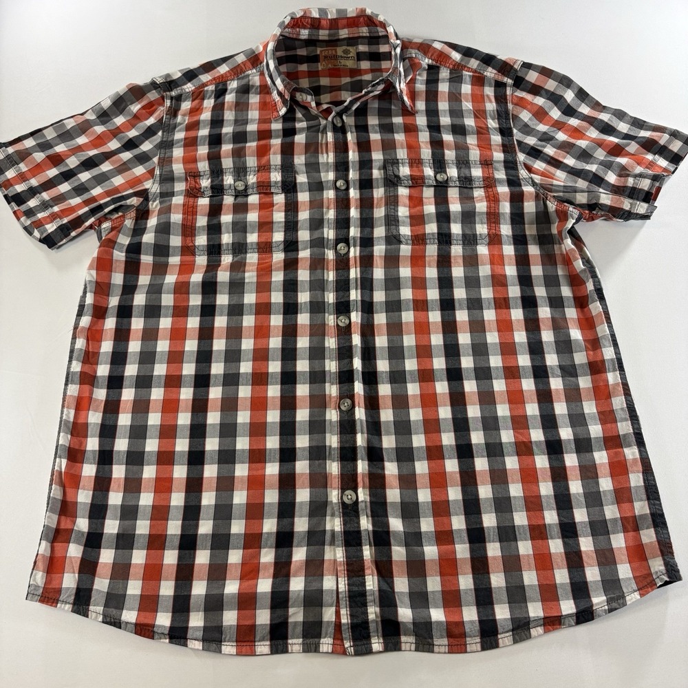 Ruff Hewn Men's Large Plaid Short Sleeve Button Up Shirt Red Black Gray L